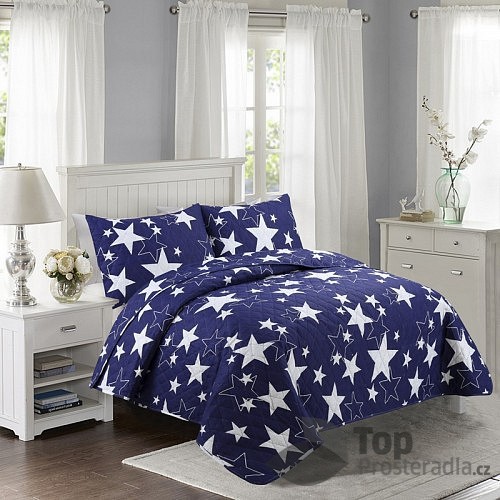 TOP Prošívaný dekorační přehoz 200x240 Stars modré