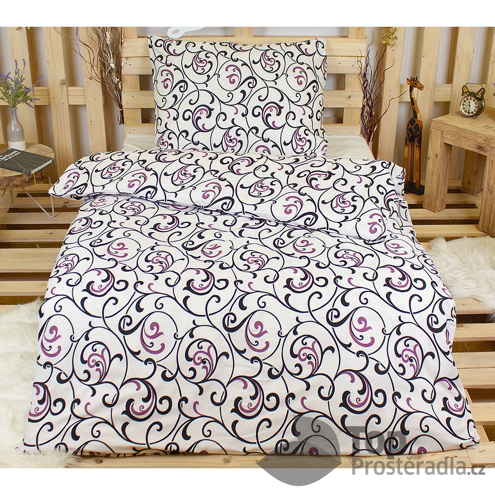 TOP Povlečení z mikrovlákna 140x200 70x90 Orient bílý s fialovou