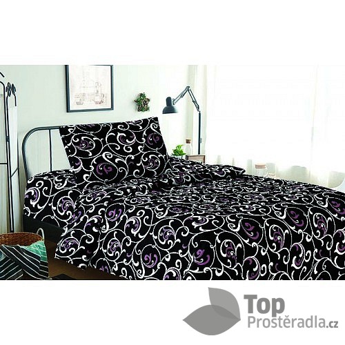 TOP Povlečení z mikrovlákna 140x200 70x90 Orient černý s fialovou
