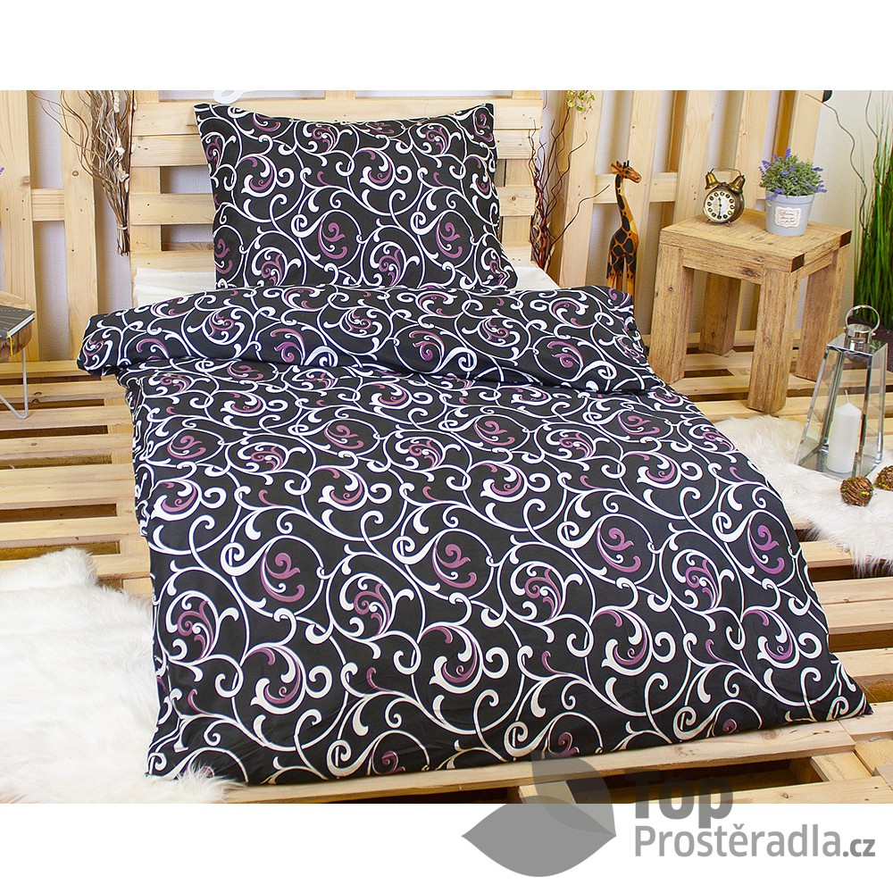 TOP Povlečení z mikrovlákna 140x200 70x90 Orient černý s fialovou