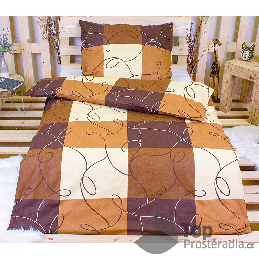 TOP Bavlněné povlečení 140x200+70x90 Šachy béžovohnědé