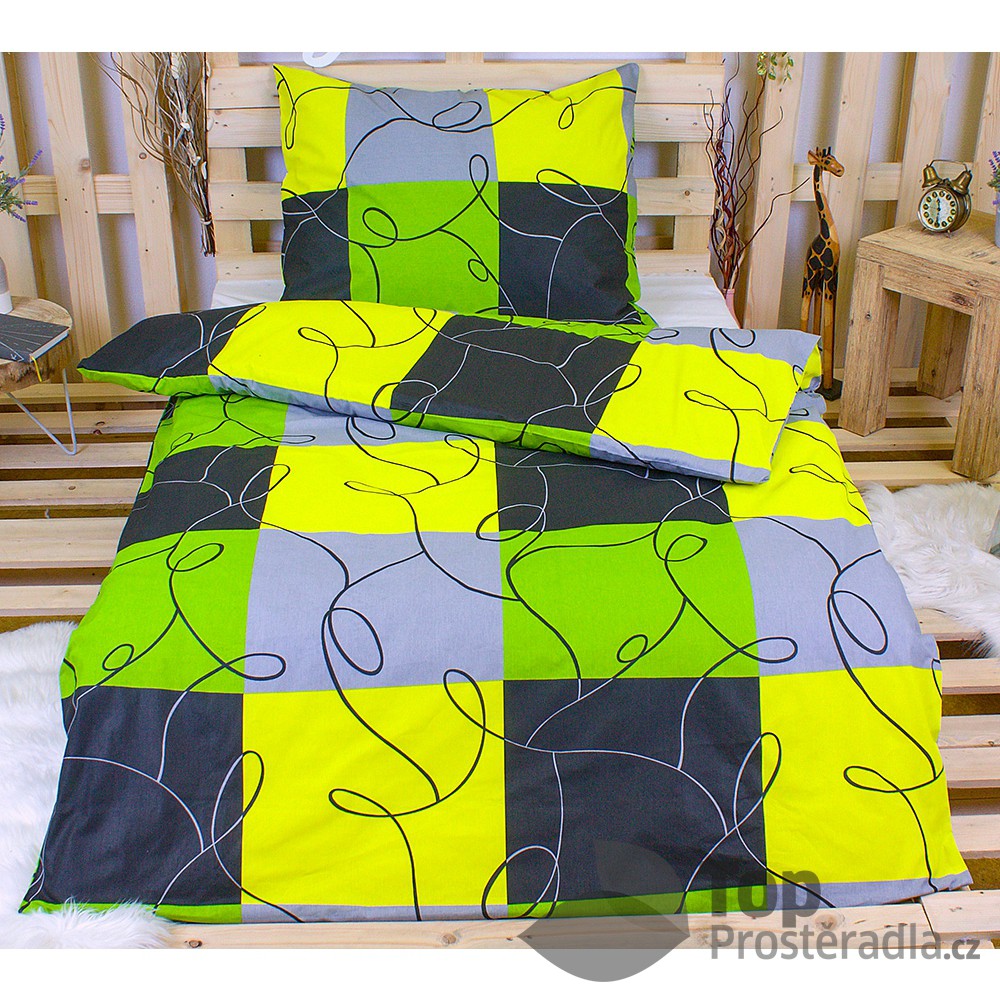 TOP Bavlněné povlečení 140x200+70x90 Limetkové šachy