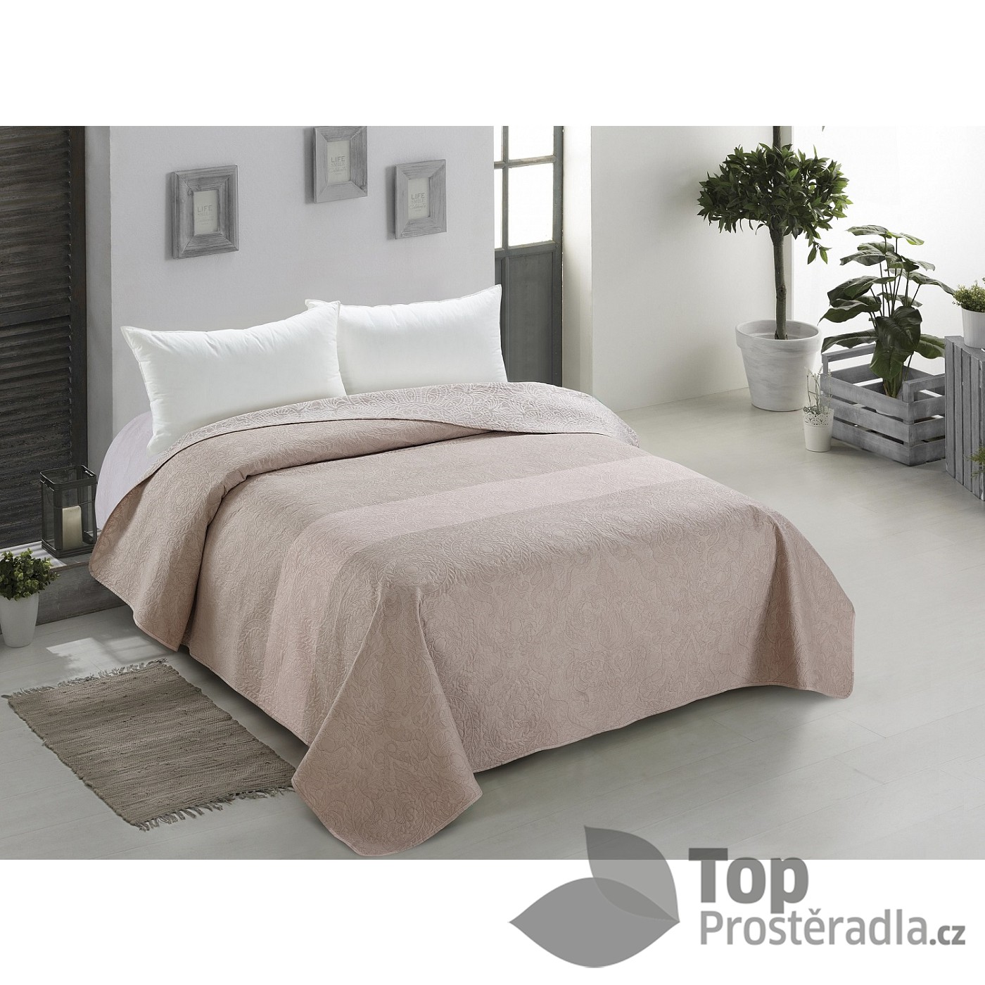 TOP Prošívaný dekorační přehoz 240x260 Decor beige