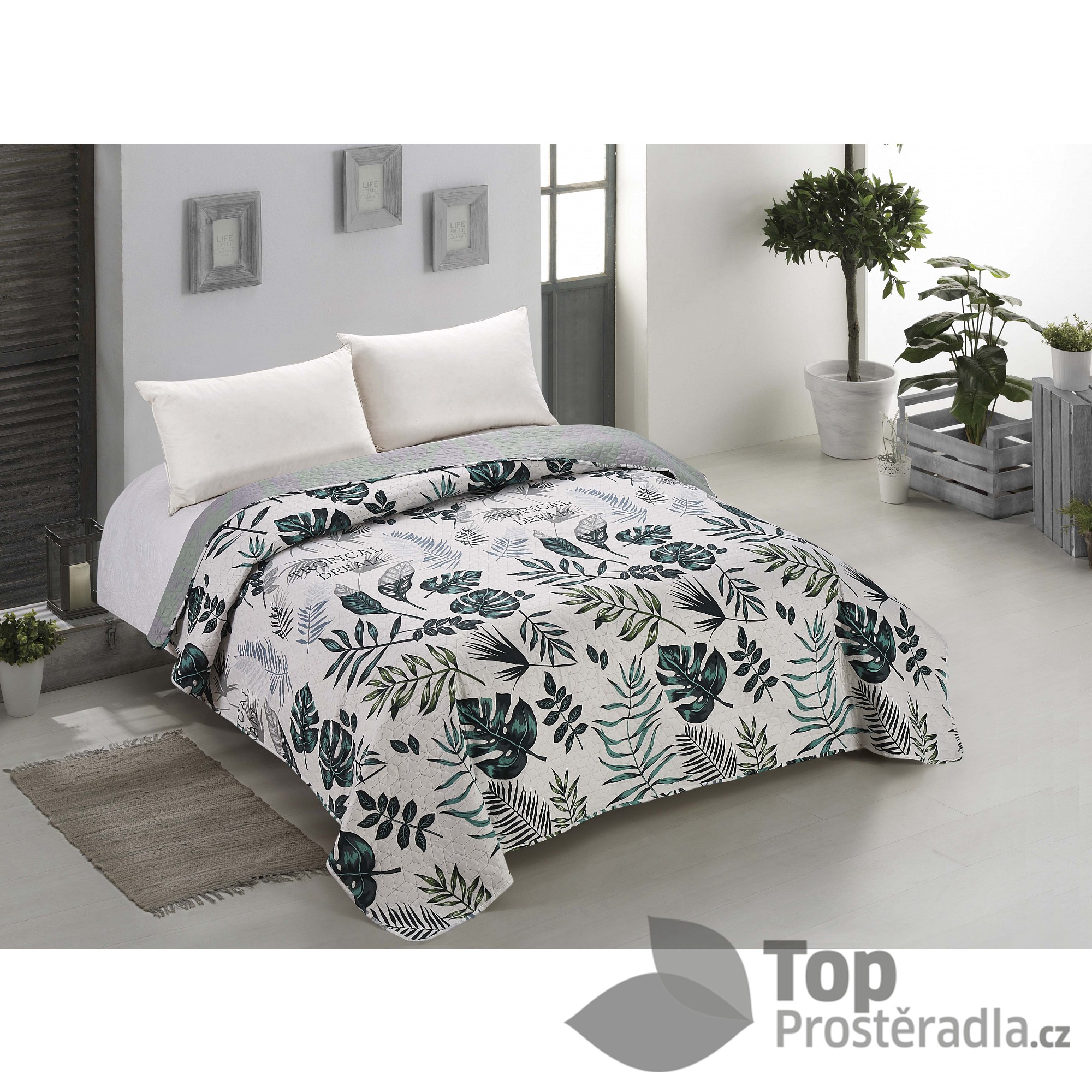 TOP Prošívaný dekorační přehoz 240x260 Botanique