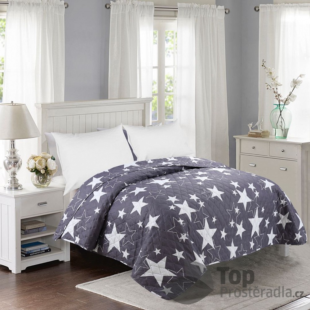 TOP Prošívaný dekorační přehoz 200x240 Stars tm. šedé