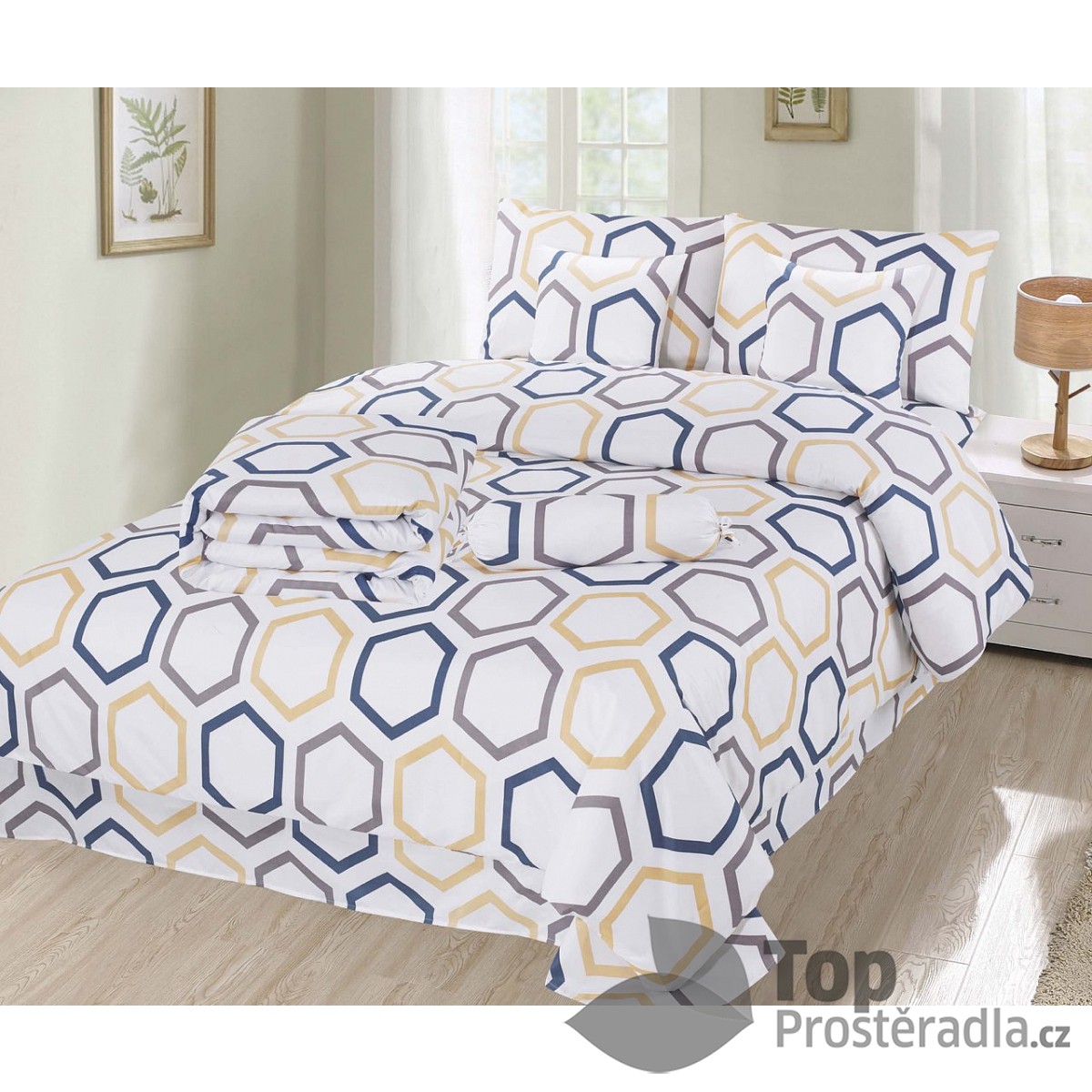 TOP Osmidílná sada povlečení na 2 lůžka 140x200+70x90 Honey