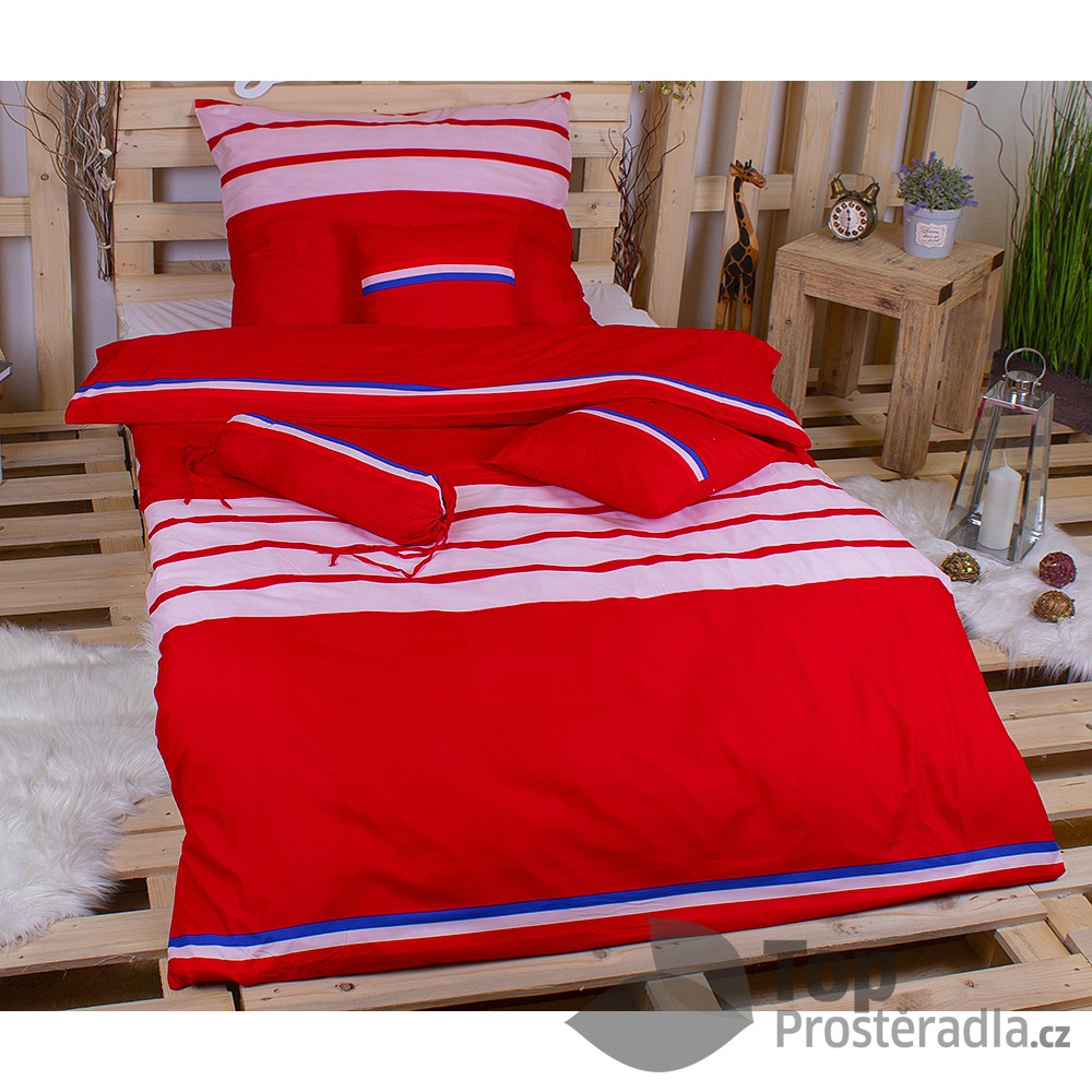 TOP Osmidílná sada povlečení na 2 lůžka 140x200+70x90 Trikolora červena