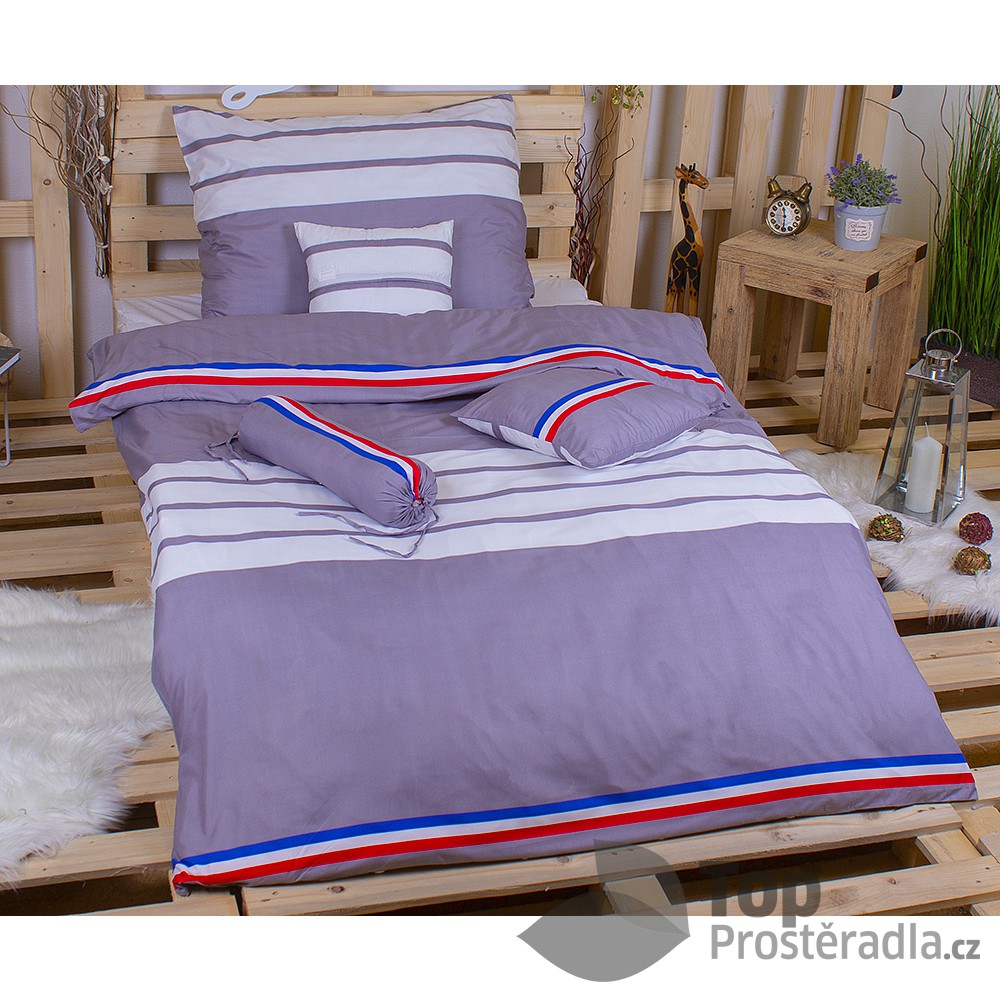 TOP Osmidílná sada povlečení na 2 lůžka 140x200+70x90 Trikolora šedá