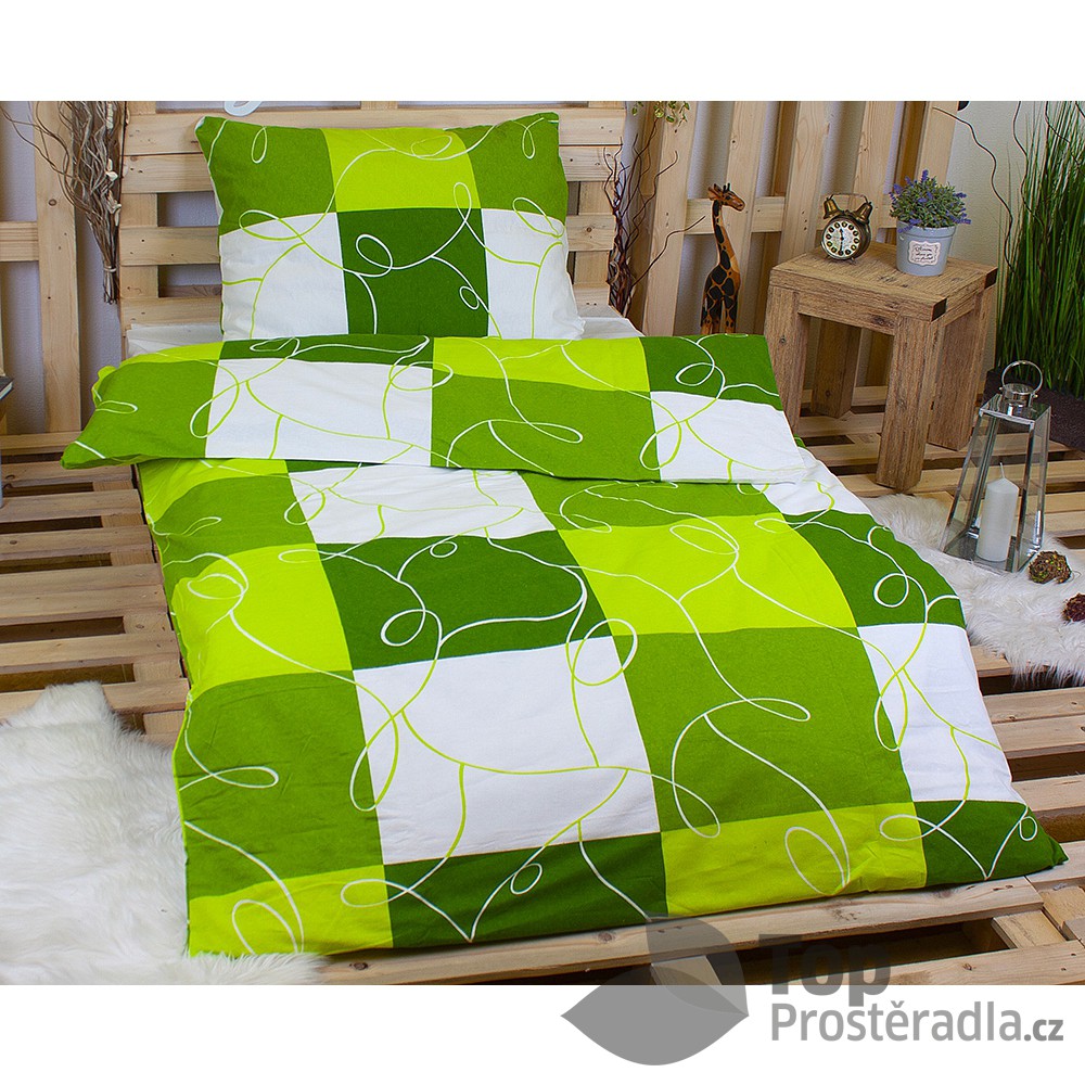 TOP Flanelové povlečení 140x200+70x90 - Zelené šachy