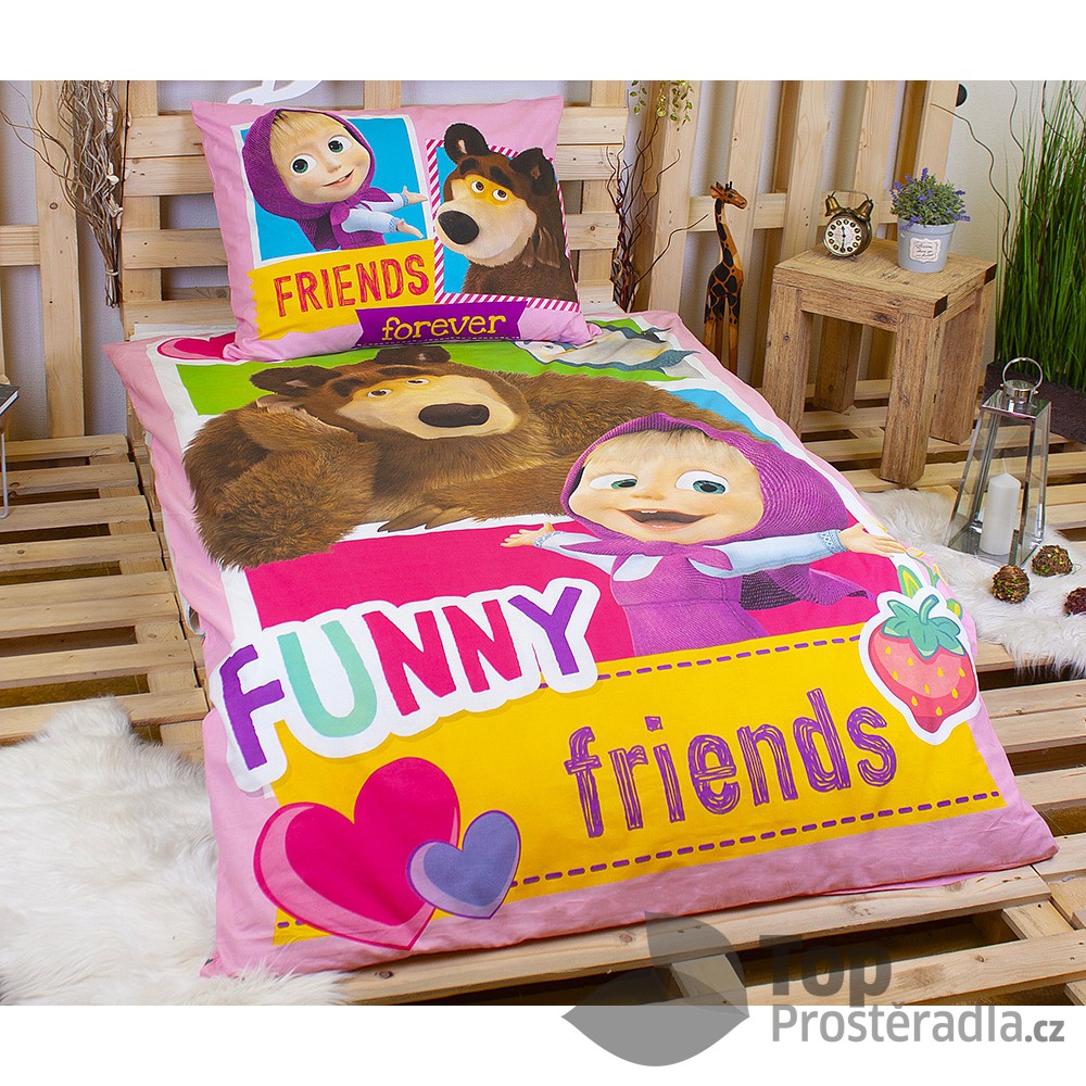 TP Bavlněné povlečení 140x200+70x90 Máša a Medvěd FRIENDS
