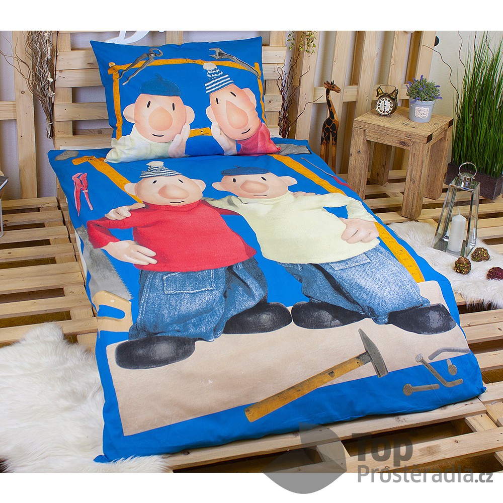 TOP Bavlněné povlečení 140x200+70x90 Pat a Mat modrý