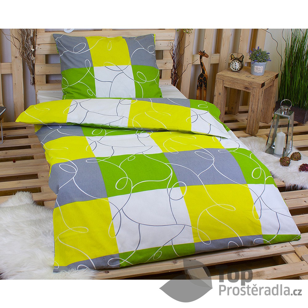 TOP Flanelové povlečení 140x200+70x90 Šedo-zelené šachy