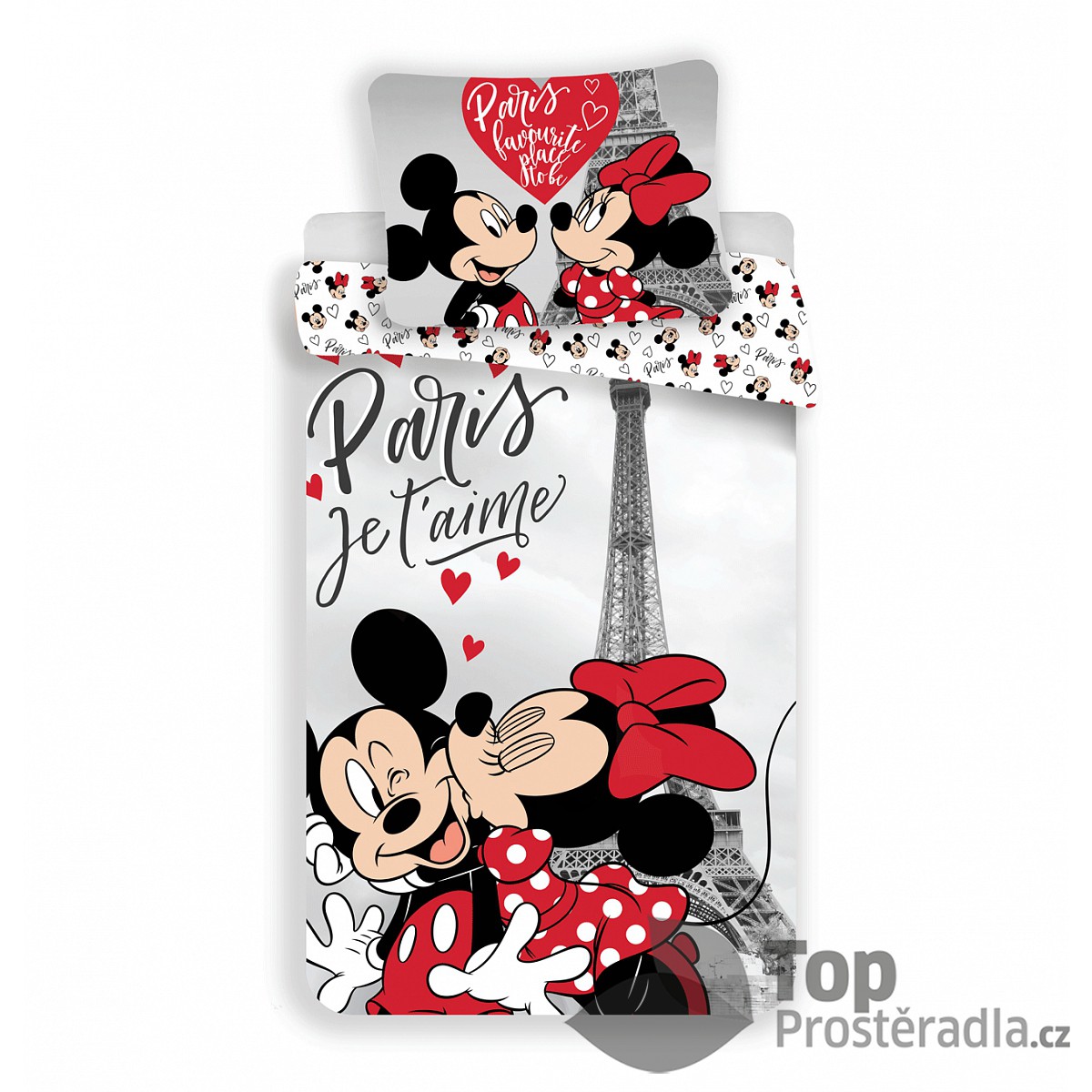 Bavlněné povlečení 140x200 70x90 Mickey & Minnie Je T'aime paris