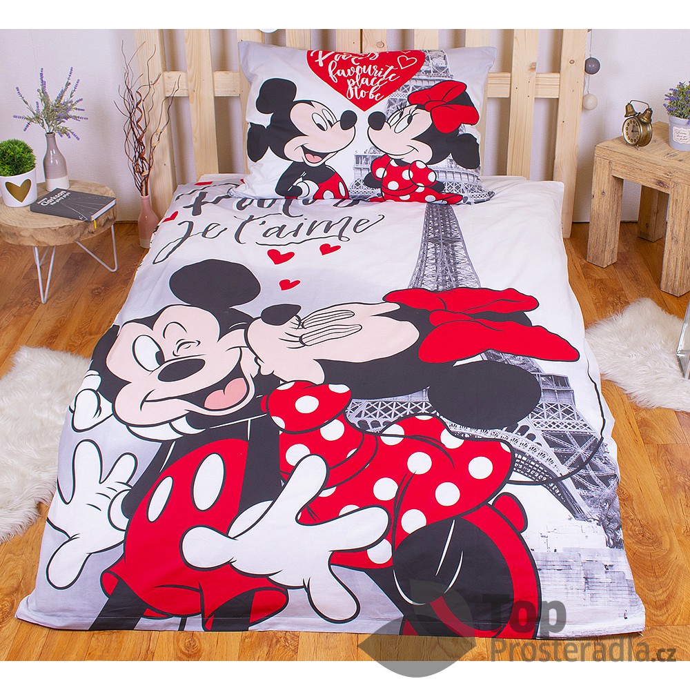 TP Bavlněné povlečení 140x200+70x90 Mickey & Minnie Je T'aime paris