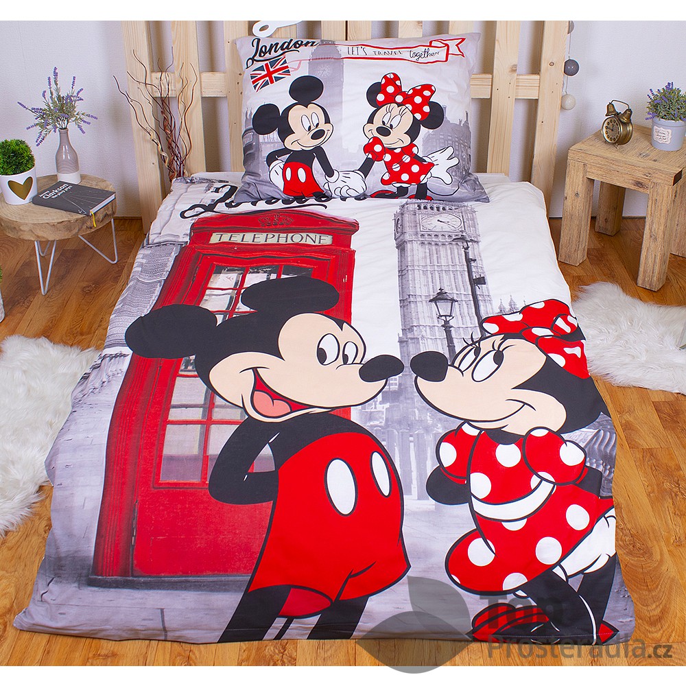 Bavlněné povlečení 140x200 70x90 Mickey & Minnie in London Telephone