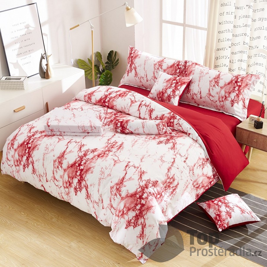 TOP Osmidílná sada povlečení na 2 lůžka 140x200+70x90 Mramor red