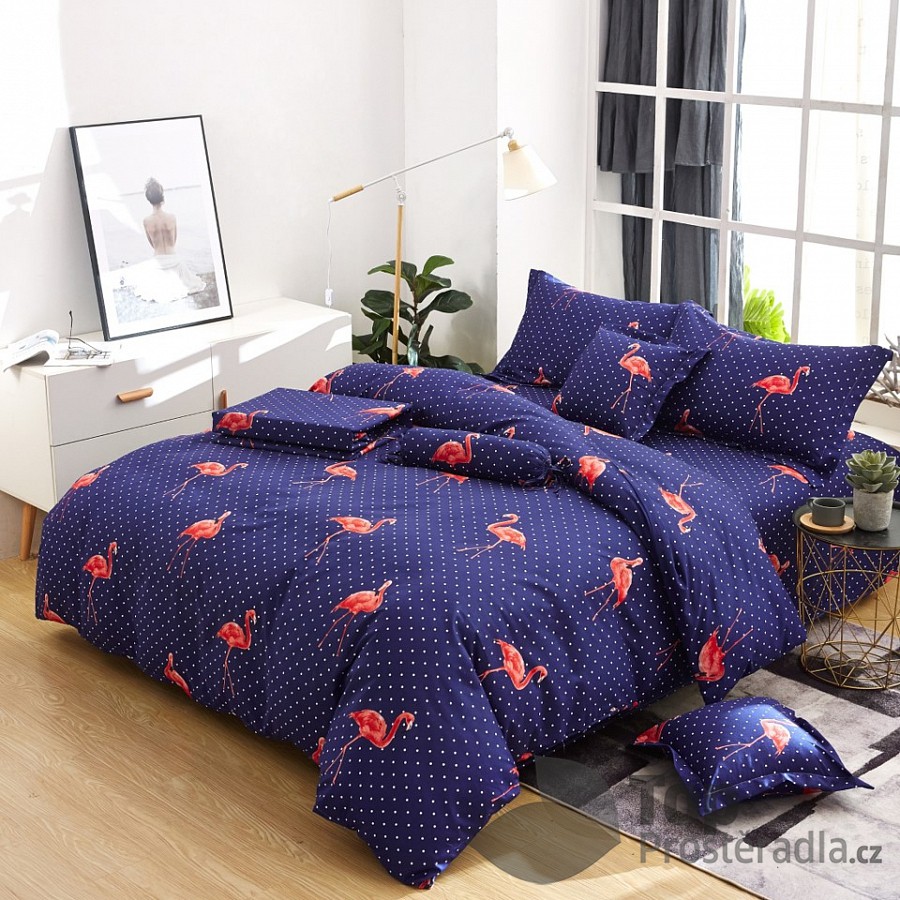TOP Osmidílná sada povlečení na 2 lůžka 140x200+70x90 Flamingo