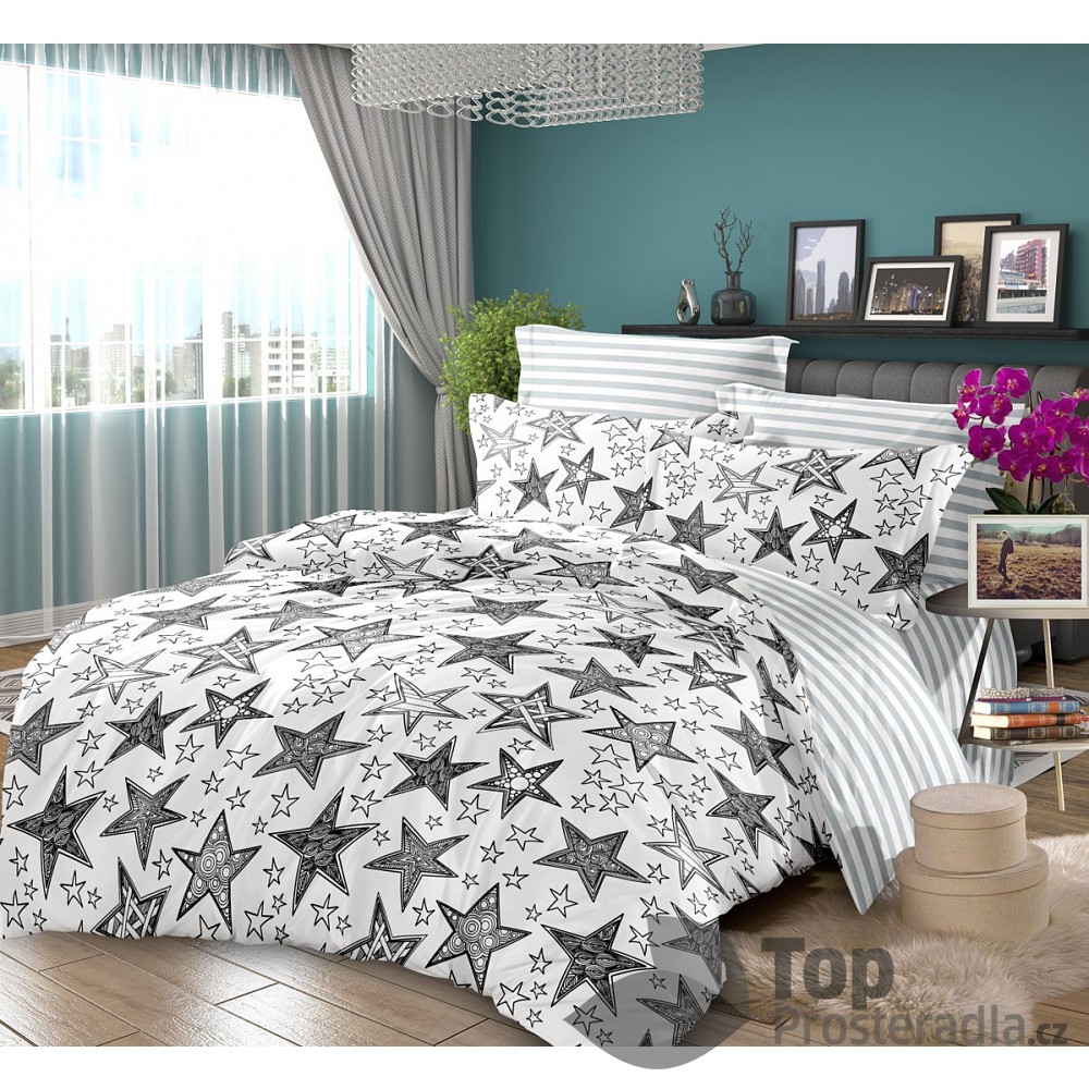 TOP Francouské povlečení Home Fashion 220x200+2x70x90 Black star
