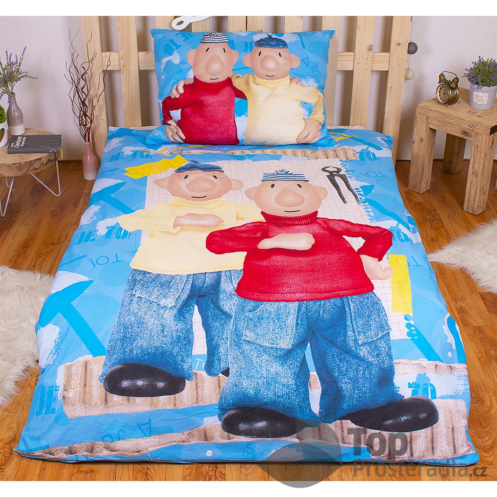 TOP Bavlněné povlečení 140x200+70x90 Pat a Mat světle modrý