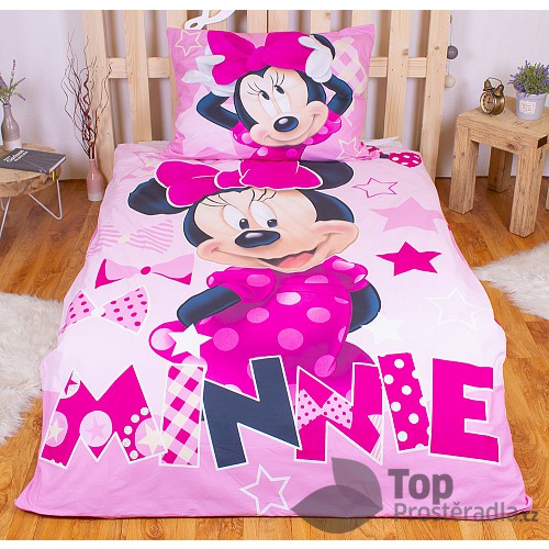 Bavlněné povlečení 140x200+70x90 Minnie pink ve tmě svítí