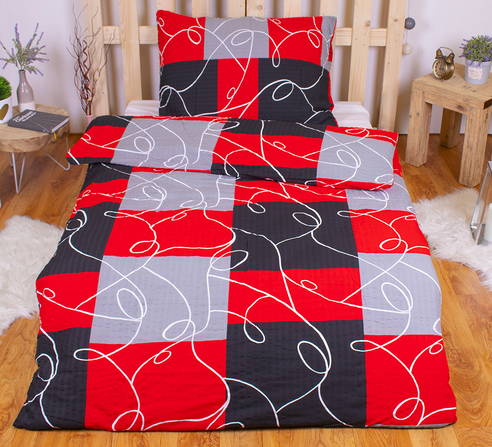 Krepové povlečení STANDARD 140x200+70x90 Červené šachy