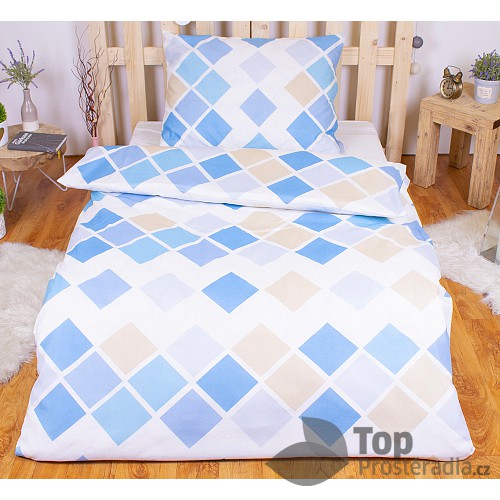 Polybavlna povlečení PREMIUM 140x200+70x90 Kary modré
