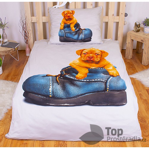 3D povlečení 140x200+70x90 Štěně v botě