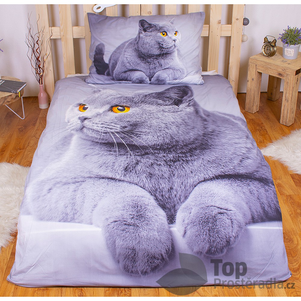 TP 3D povlečení 140x200 + 70x90 - Grey cat
