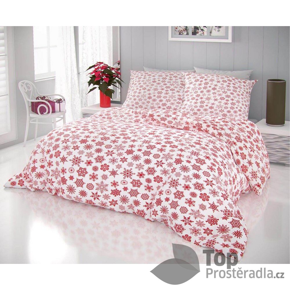 TOP Vánoční povlečení 220x200+2x70x90 VLOČKY na bílém