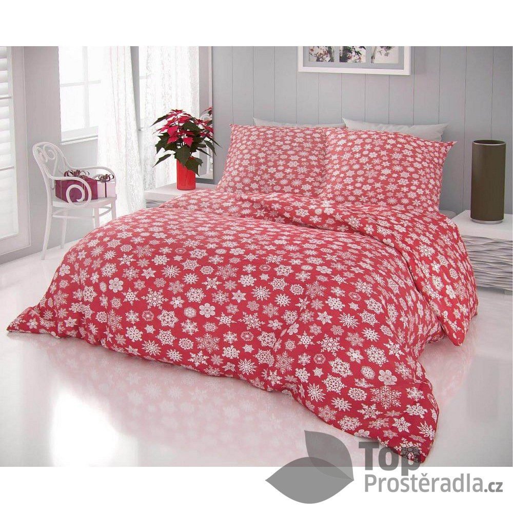 TOP Vánoční povlečení 140x200+70x90 VLOČKY na červeném