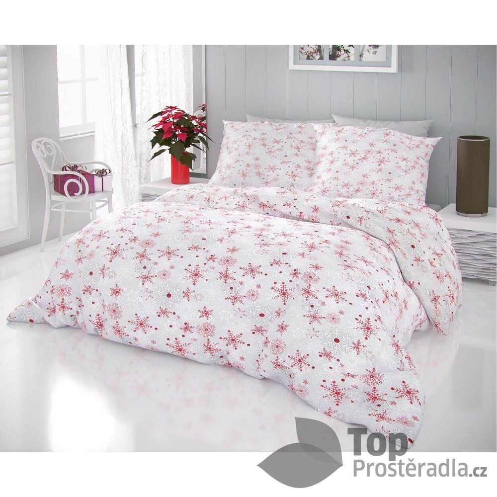 TOP Vánoční povlečení 140x200+70x90 VLOČKY červenošedé