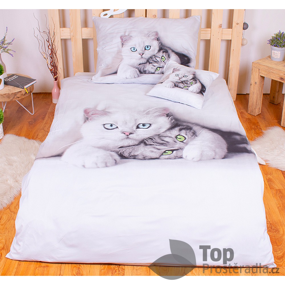 TOP 3D povlečení 140x200+70x90+40x40 Kočka s kotětem