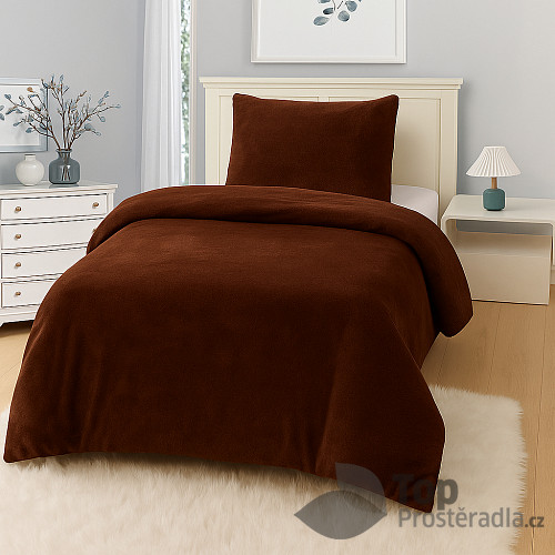 Jednobarevné mikroplyšové povlečení Premium 140x200+70x90 Tmavě hnědá