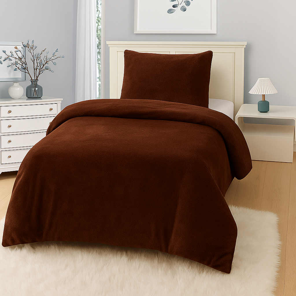 TP Jednobarevné mikroplyšové povlečení 70x90+140x200 - Tmavě hnědá