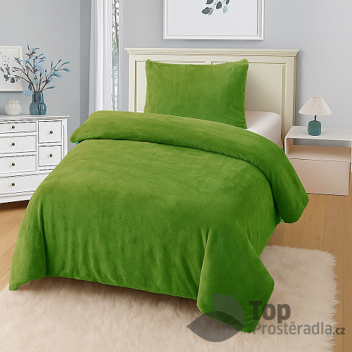 Jednobarevné mikroplyšové povlečení Premium 140x200+70x90 Zelená