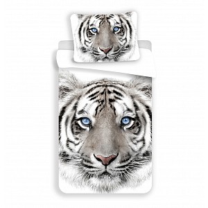 3D povlečení bavlna 140x200+70x90 Tygr bílý