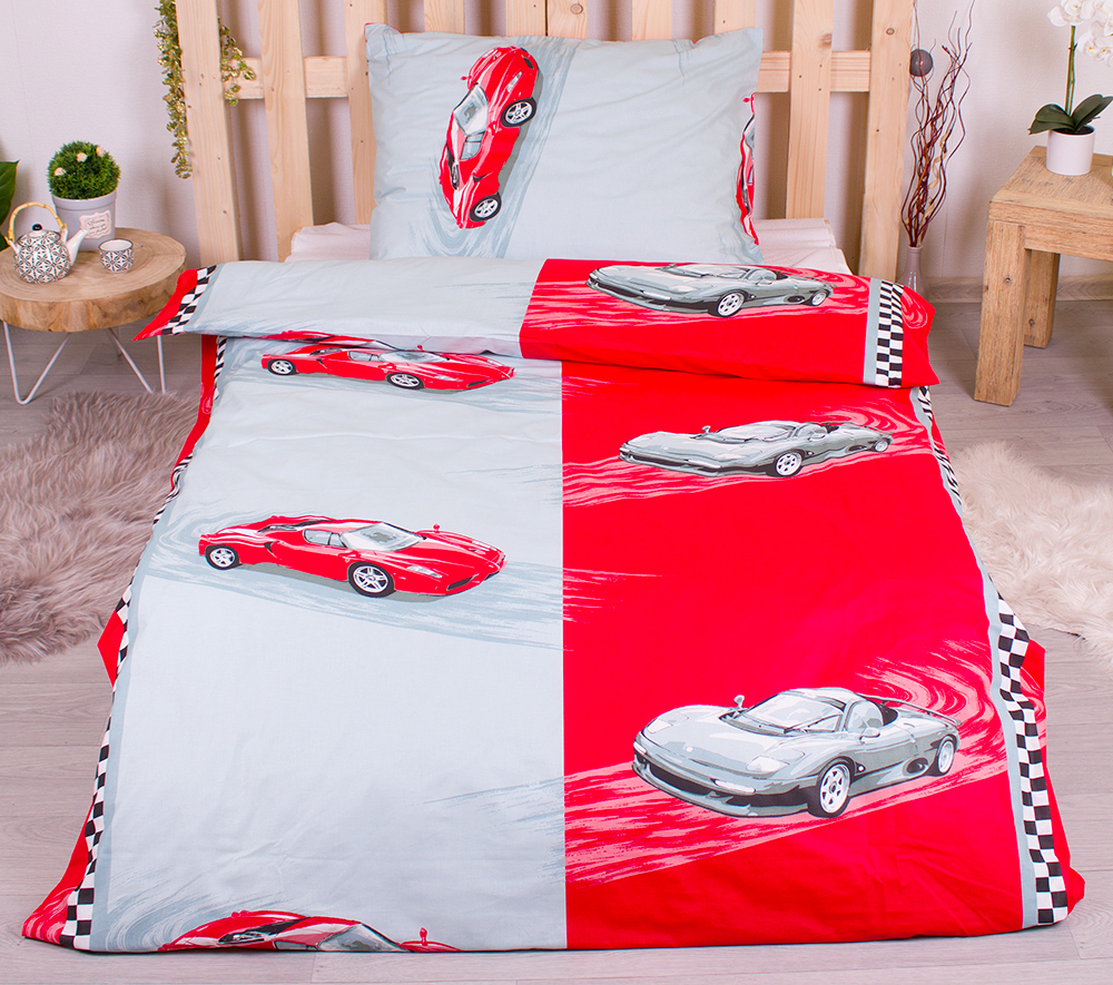 TP Bavlněné povlečení 140x200+70x90 - Auta červená