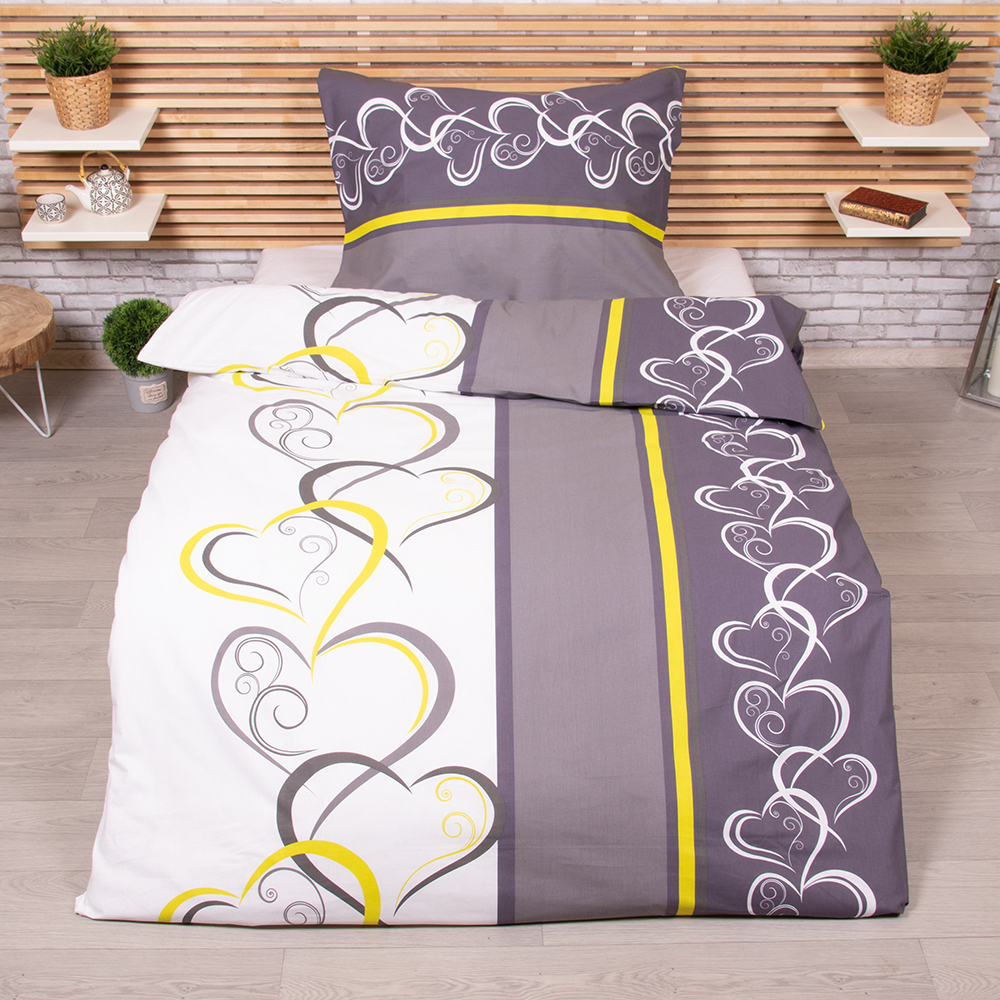 TP Bavlněné povlečení 140x200+70x90 - Srdce žluto-zelená