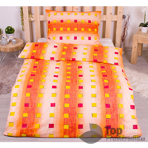 Bavlněné povlečení economy 140x200+70x90 Squares orange