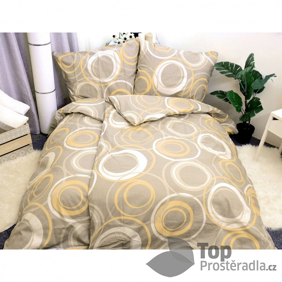 TOP Flanelové povlečení top economy 140x200+70x90 - Kruhomalba žluté