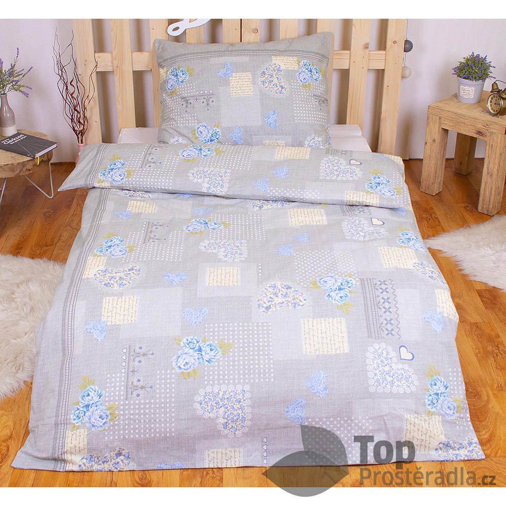 TOP Krepové povlečení 140x200+70x90 - Hearts patchwork