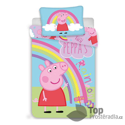 Bavlněné povlečení do postýlky 40x60+100x135 Peppa Rainbow