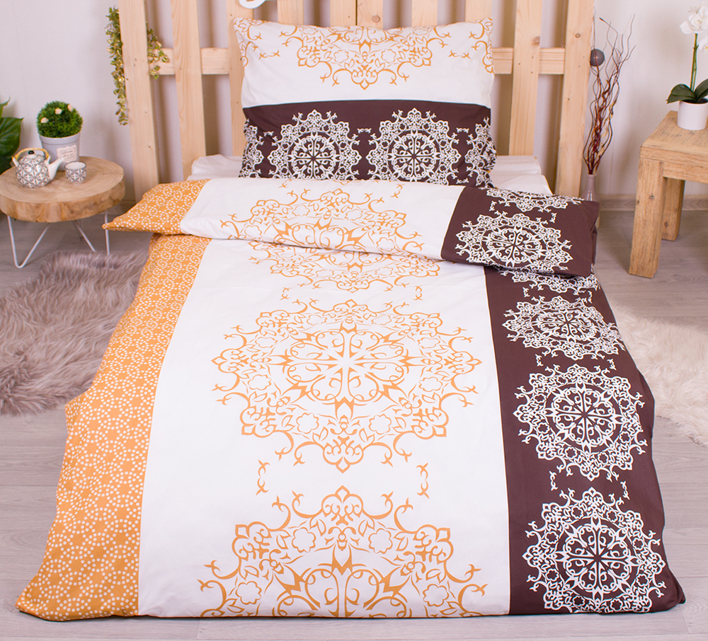 TP Bavlněné povlečení 140x200+70x90 - Ornamenty jantarovo-hnědá