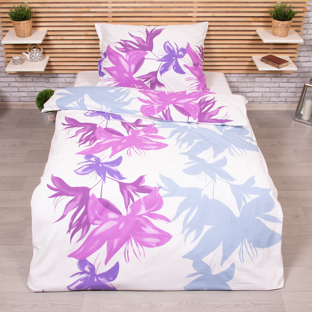 TP Bavlněné povlečení 140x200+70x90 - Lilie grafika fialová