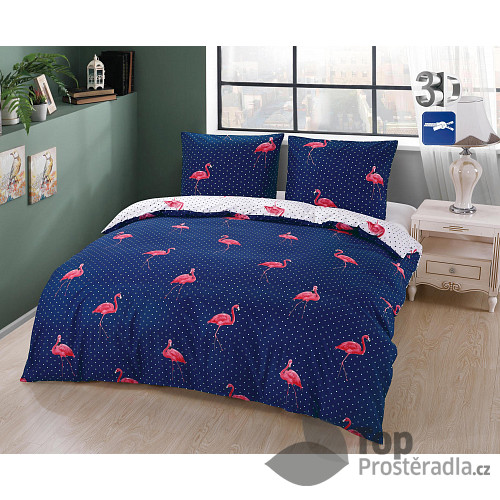 Francouzské povlečení 220x200+2x70x90 Flamingo blue & white