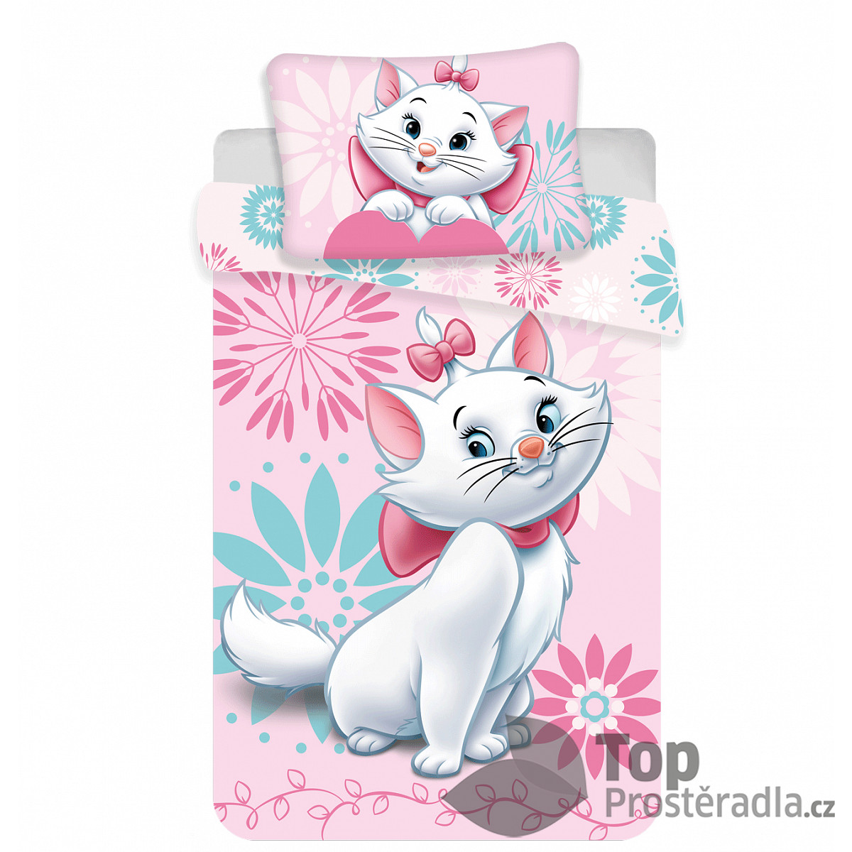 TOP Bavlněné povlečení do postýlky 40x60+100x135 Kočka Marie Flowers