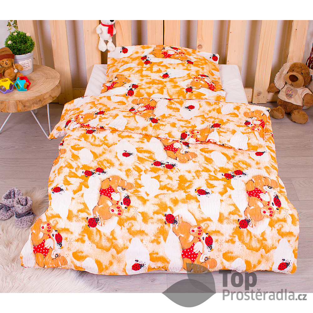 TOP Dětské krepové povlečení 90x135+45x65 - Berušky hnědé