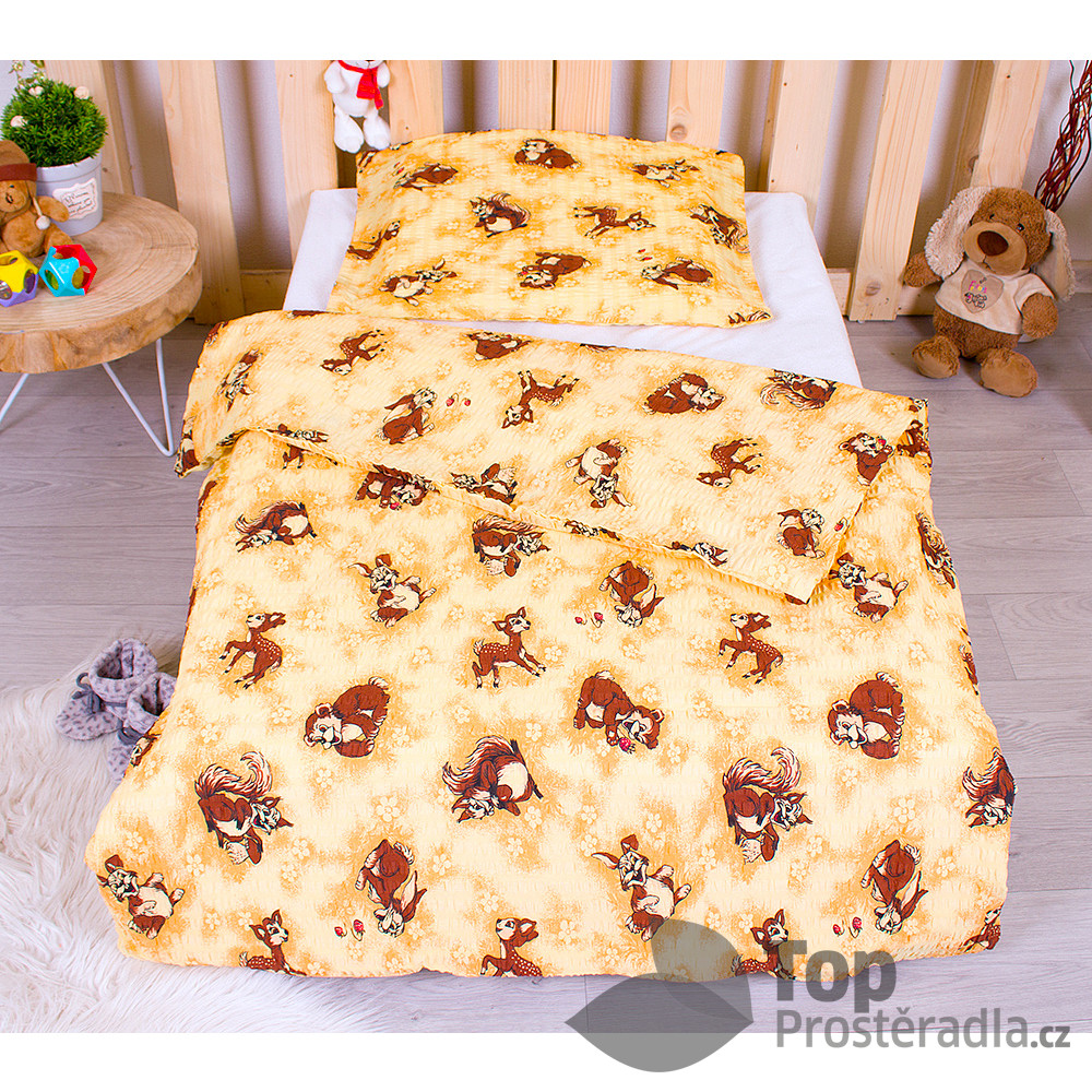 TOP Dětské krepové povlečení 90x135+45x65 - Veverka a srneček hnědé