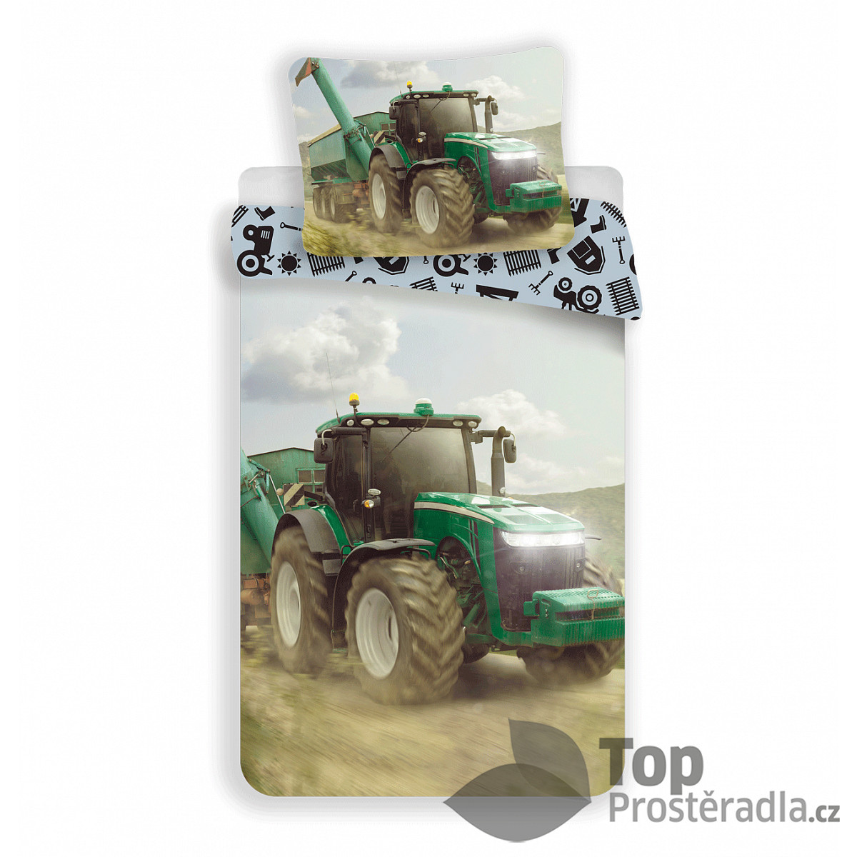 TOP Bavlněné povlečení 140x200+70x90 Traktor Green