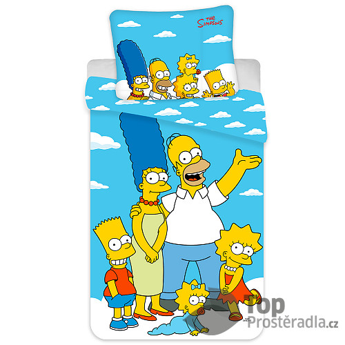 Bavlněné povlečení 140x200+70x90 The Simpsons family Clouds